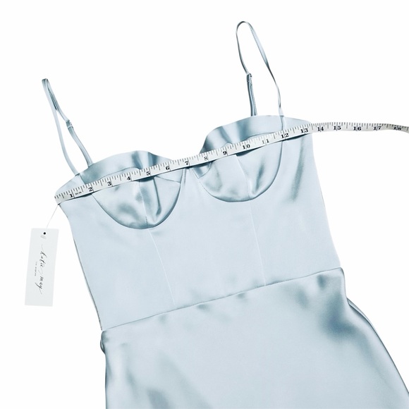 KATIE MAY x REVOLVE NWT Celestial Blue Satin Flora Midi Dress XS - Picture 10 of 15